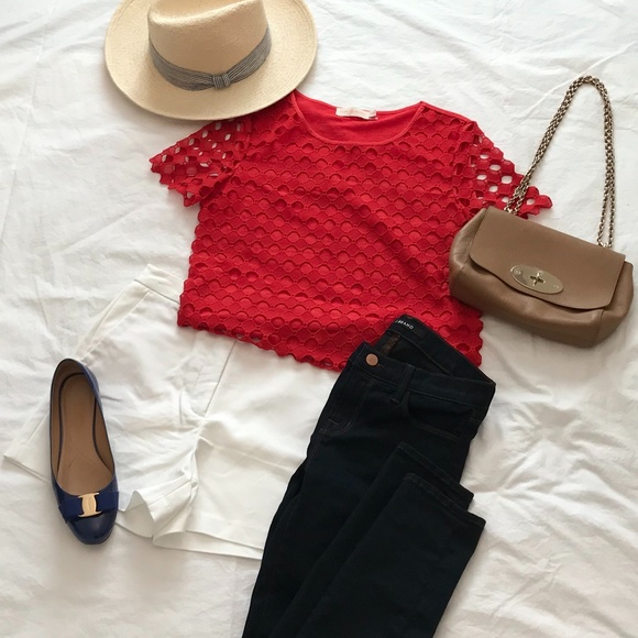 Tory Burch Lace and Linen Tee - Picture 2 of 7